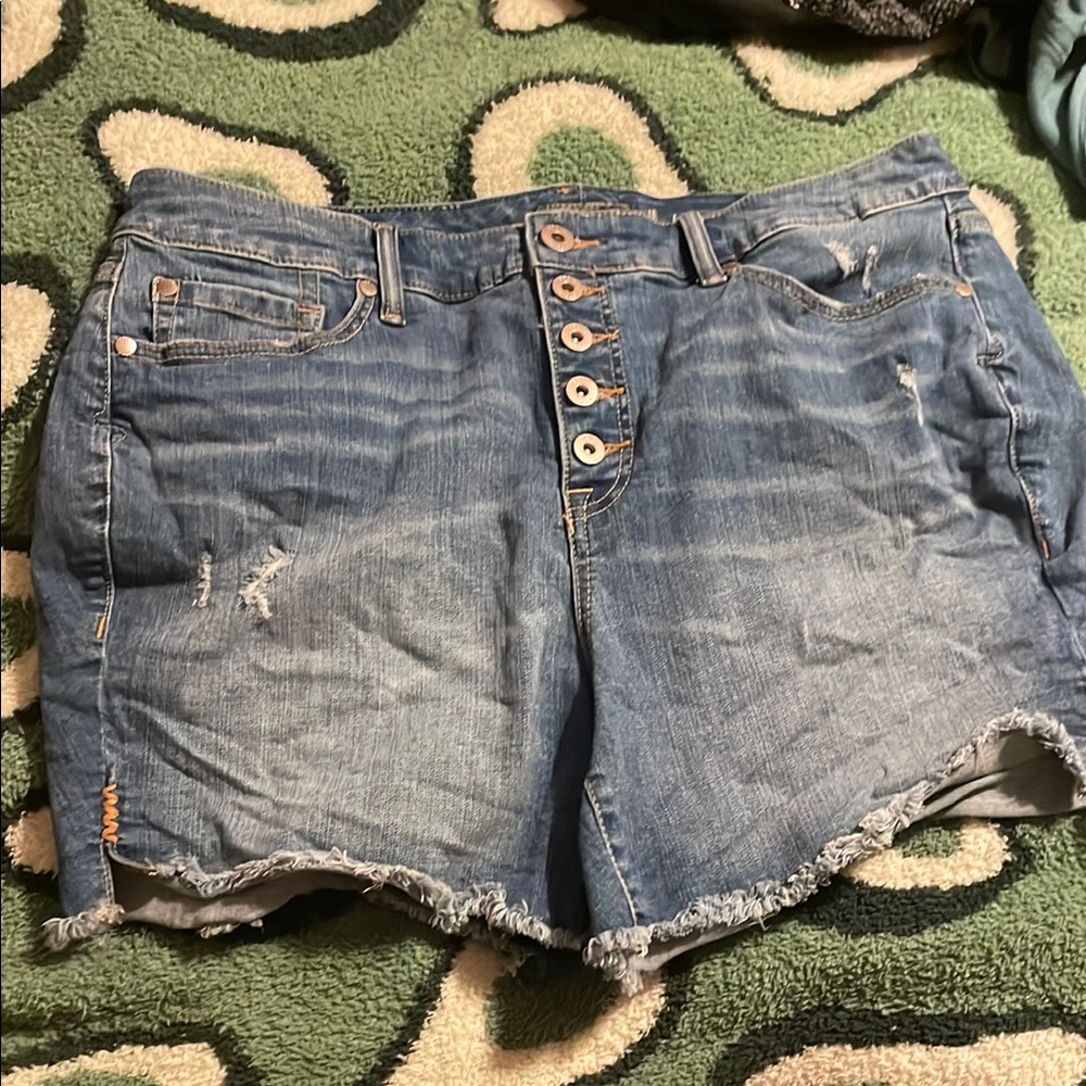 Torrid Blue‎ Distressed Cut Off Button Fly Jean Shorts 16 Beach Casual Vacation